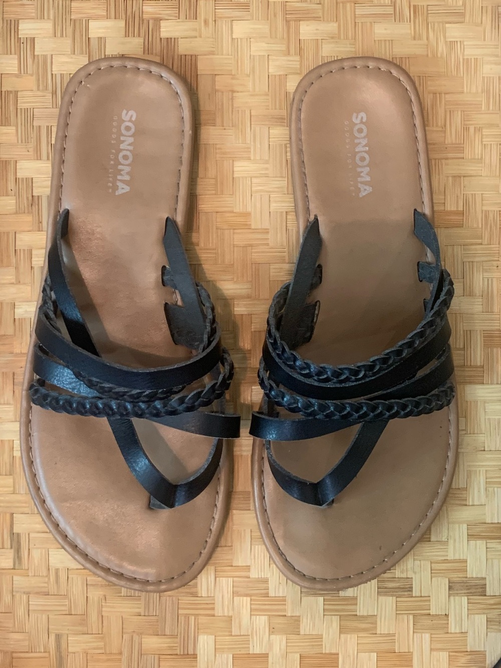 Sonoma Black Braided Strap Slide Sandals for Women